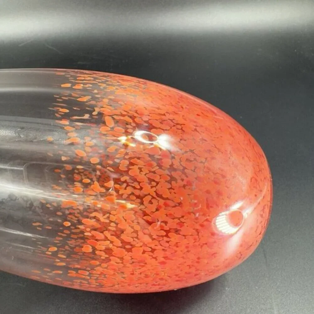 Vintage Hand Blown Bottle Vase Long Neck Red Spots Hand Made‎ Glass Vase Signed